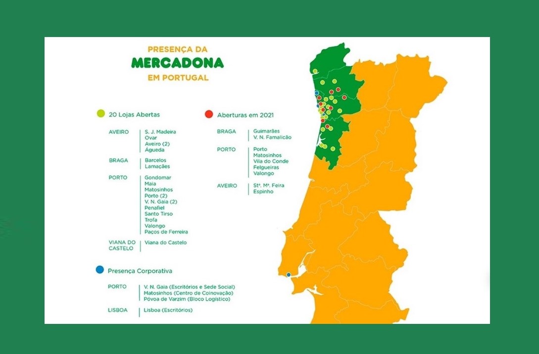 expansão da mercadona em portugal em 2021 - aveiro, braga, porto
