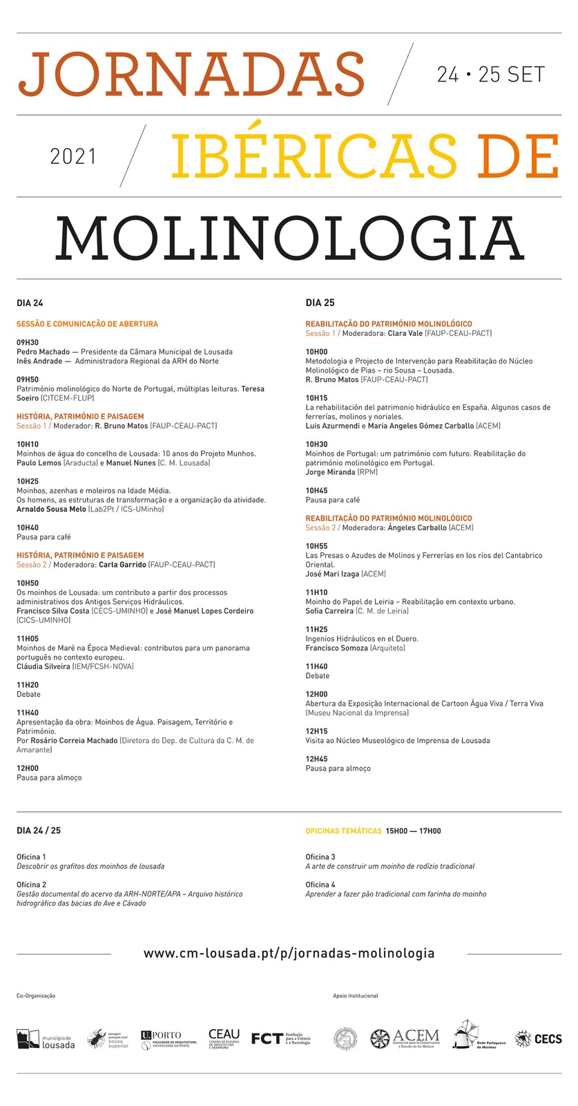 jornadas ibéricas de molinologia - setembro 2021 - lousada - património - história - pão - moinhos - rios